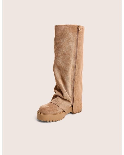 Public Desire Natural Stockholme Tan Faux Suede Fold Over Knee High Boots
