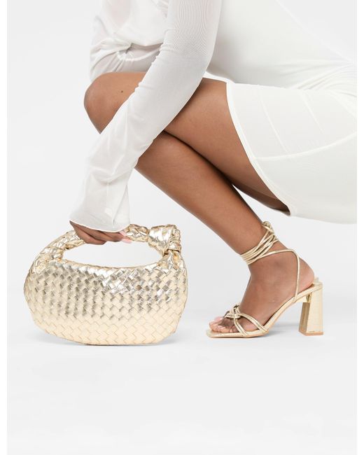 Public Desire Natural Schiffer Gold Cracked Pu Lace Up Block Heels