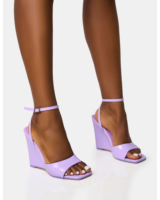 Public Desire White Connection Lilac Strappy Peep Toe Wedges