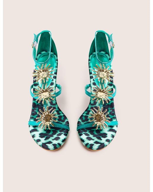 Public Desire Blue Kitten Green Metallic Sun Embellishment High Heels