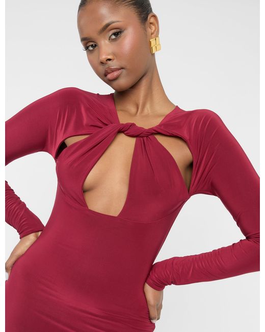 Public Desire Red Twist Detail Plunge Mini Dress Burgundy