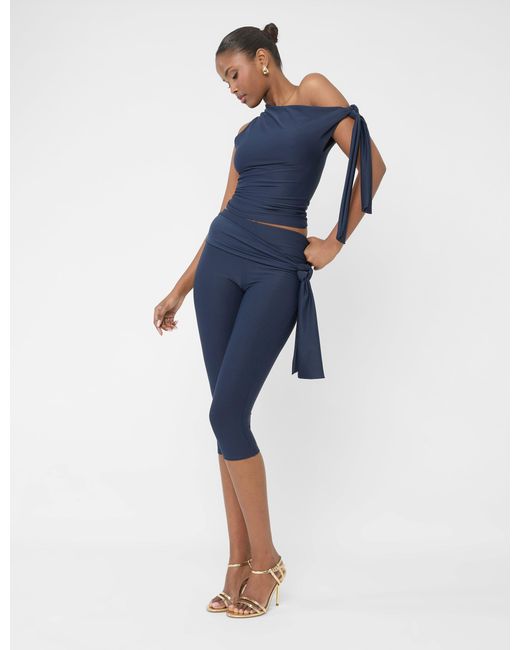 Public Desire Blue Knot Detail Asymmetric One Shoulder Luxe Slinky Top Navy