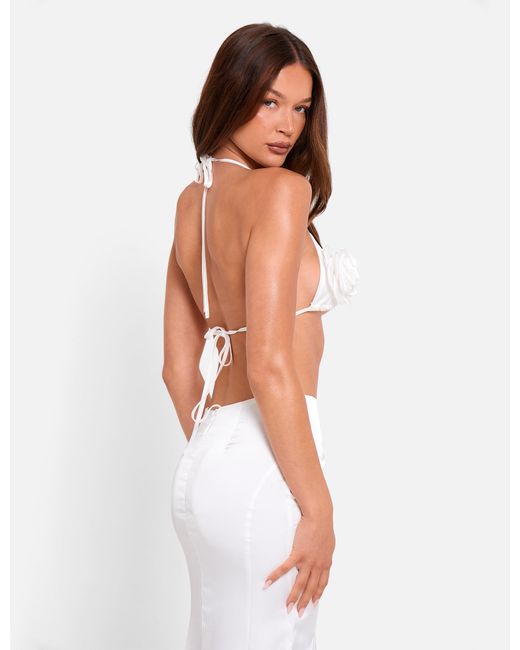 Public Desire Blue Bralet Top With Floral Corsage White
