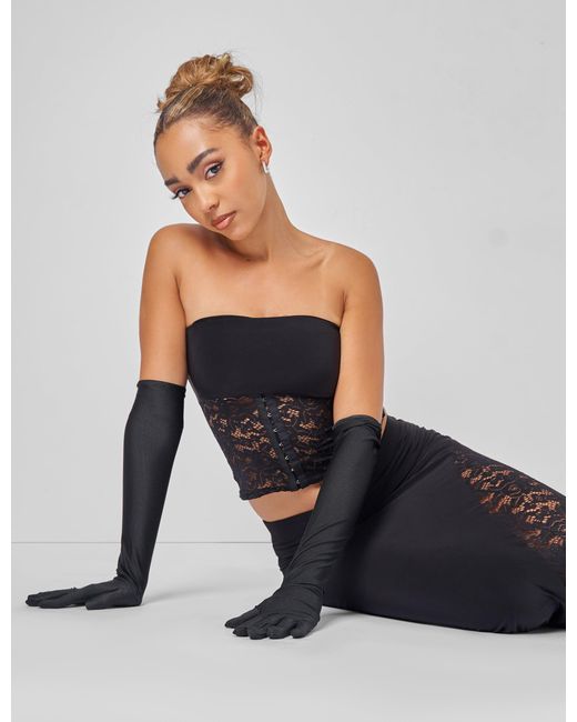 Public Desire Gray Lace Hook And Eye Bandeau Top Co-ord