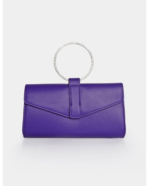 Public Desire The Pammy Purple Pu Diamante Handle Envelope Clutch