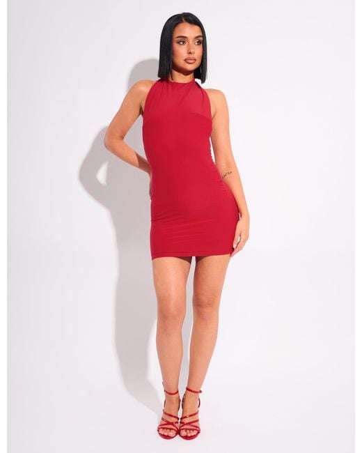 mini dress public Desire Tie Back Luxe Slinky Red 100% Polyester Cold hand wash only Do not bleach Do not soak Do not rub Warm iron inside out Do not dry clean Made in a delicate fabric careful not to get pulls in me Please refer to fabric swatch image for most accurate colour 👗 Changing outfits in public…
