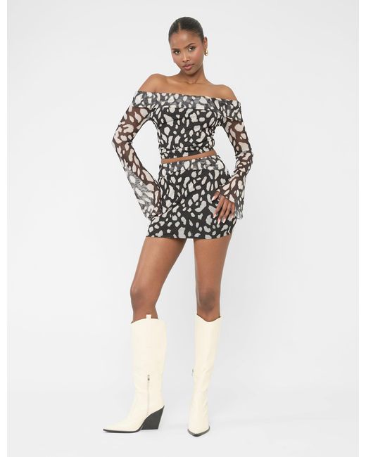 Public Desire Multicolor Mesh Fold Over Mini Skirt Animal Print