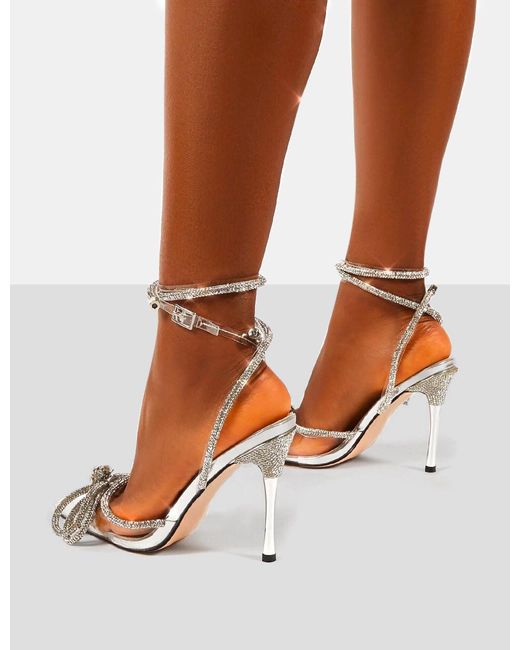 Public Desire Brown Midnight Clear Perspex Wide Fit Wrap Around Sparkly Diamante Bow Pointed Toe High Heel