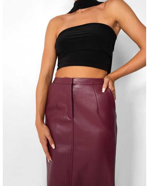 Public Desire Red Kaiia Leather Look Maxi Skirt In Burgundy