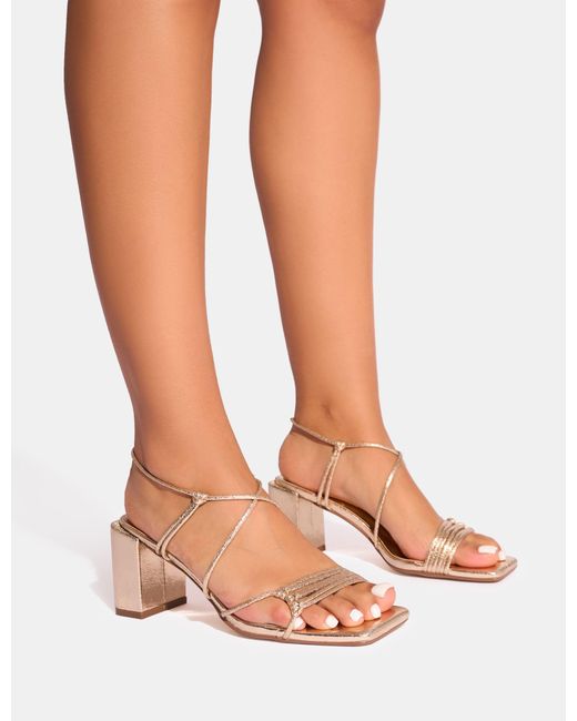 Public Desire White Taryn Gold Knotted Upper Block Heel Sandals