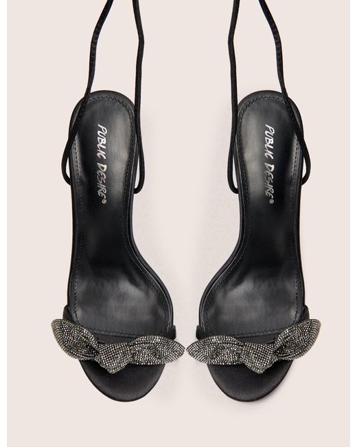 Public Desire Natural Rose Black Embellished Bow Tie Wrap Around Heels