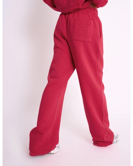 Public Desire Kaiia Embossed Wide Leg Joggers Berry Red