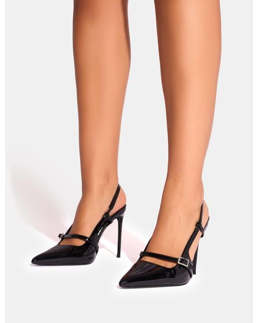 Public Desire White Forget Me Not Black Embellished Buckle Detail Sling Back Court Heels