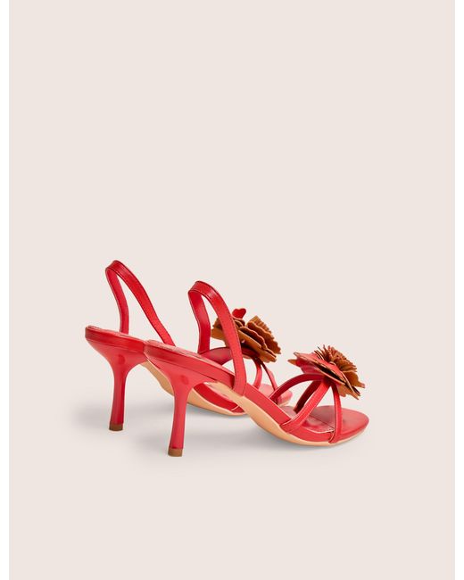 Public Desire Red Hot Red Pu 3d Flower Sling Back Mid Heels