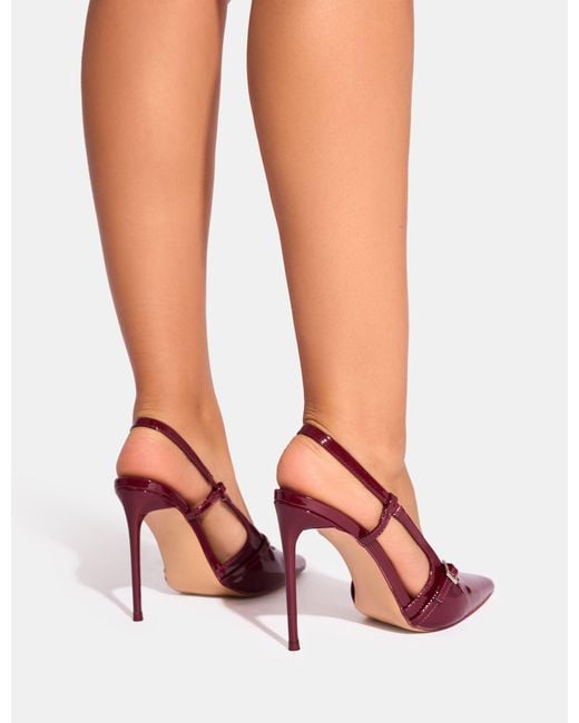 Public Desire White Forget Me Not Burgundy Embellished Buckle Detail Sling Back Court Heels