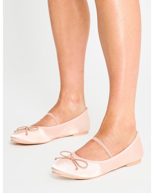 Public Desire Natural Alexia Pink Wide Fit Satin Flat Ballet Pumps