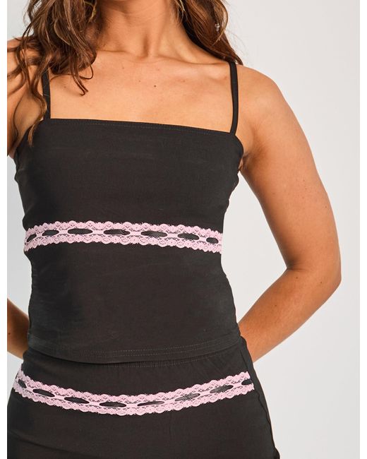 Public Desire Lace Trim Cami Top Co Ord Black