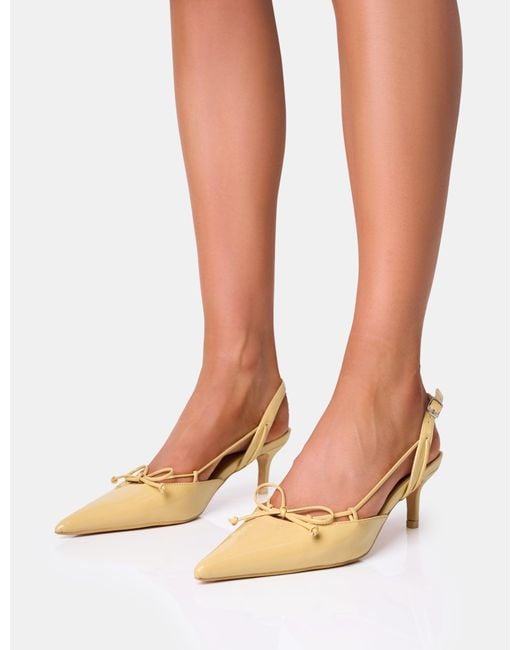 Public Desire Brown Rai Custard Cream Bow Detail Slingback Court Mid Heels
