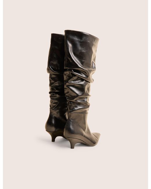 Public Desire La Dolce Vita Black Ruched Kitten Heel Knee High Boots