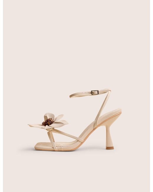 Public Desire Black Hydrangea Stone Patent Flower Barely There Square Toe Mid Heels
