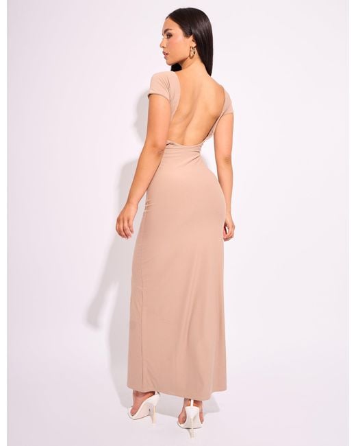 Public Desire Pink Slinky Open Back Detail Luxe Maxi Dress Stone