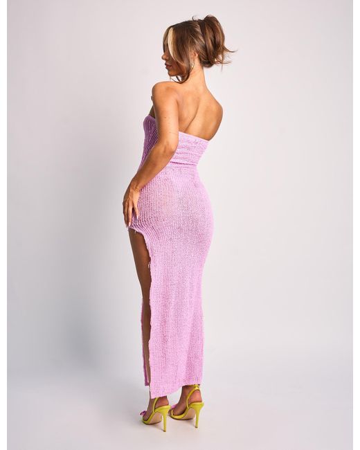 Public Desire Pink Textured Bandeau Side Split Detail Midaxi Dress Lilac