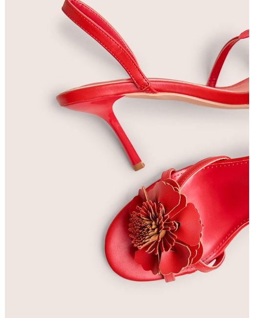 Public Desire Red Hot Red Pu 3d Flower Sling Back Mid Heels