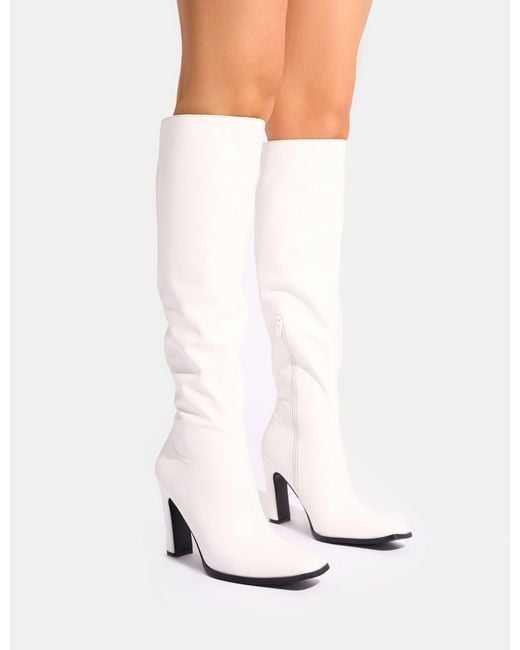 Public Desire Acquilla White Knee High Flared Boots