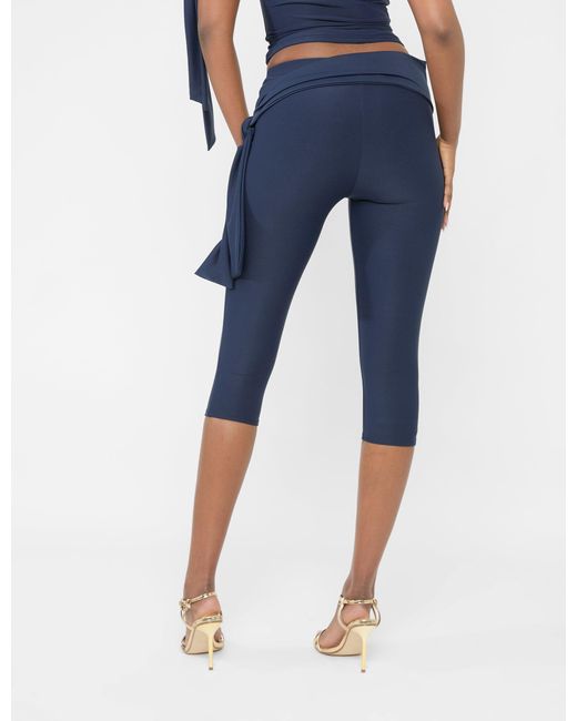 Public Desire Blue Knot Detail Tie Side Luxe Slinky Capri Pants Navy
