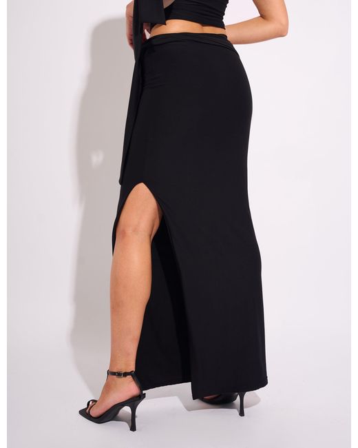 Public Desire Multicolor Knot Detail Luxe Slinky Maxi Skirt Black