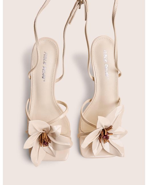 Public Desire Black Hydrangea Stone Patent Flower Barely There Square Toe Mid Heels