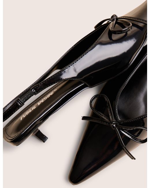 Public Desire Natural Meadow Black Pu Slingback Low Court Heels