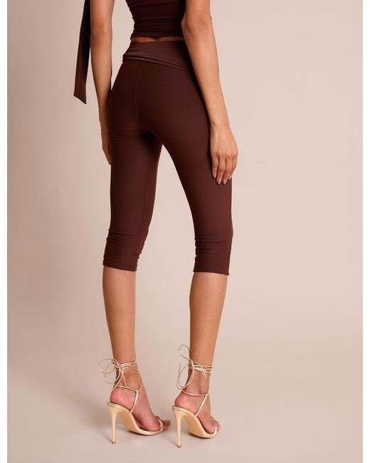 Public Desire Red Knot Detail Tie Side Luxe Slinky Capri Pants Chocolate