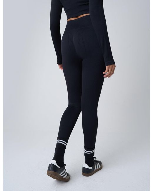 Public Desire Blue Ribbed High Waisted Bum Lift Leggings Black