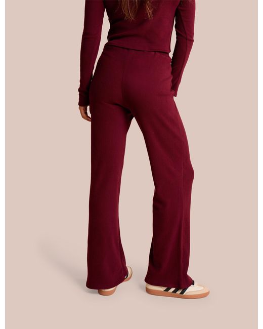 Public Desire Red High Waist Rib Wide Leg Trouser Burgundy
