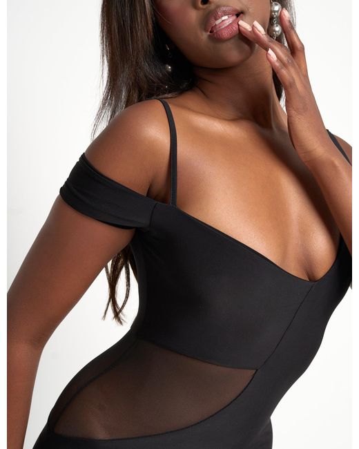 Public Desire Slinky Mesh Cut Out Maxi Dress Black