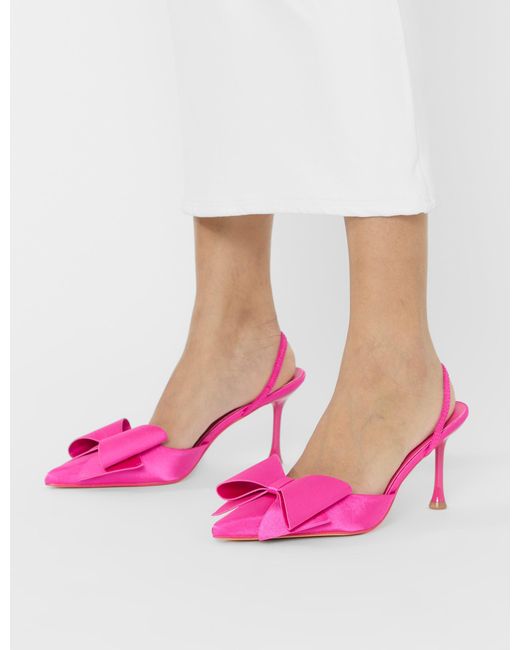 Public Desire Pink Loren Fuchsia Satin Bow Detail Slingback Court Mid Heels