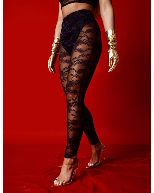 Public Desire Red Lace High Waist Leggings Black