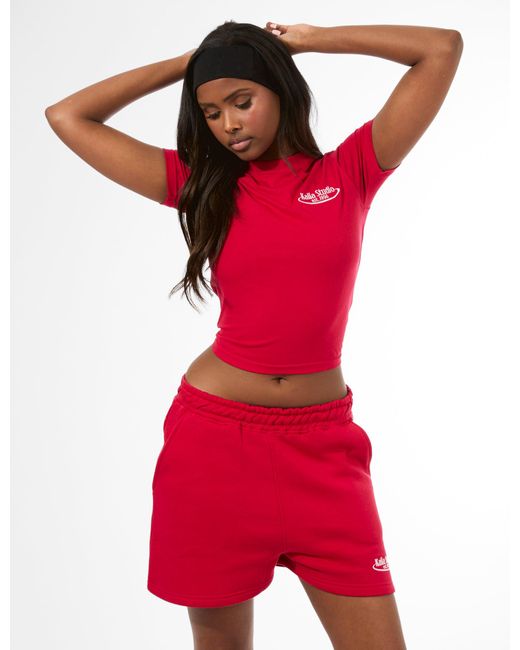 Public Desire Kaiia Running Club Logo Longline Baby Tee Red
