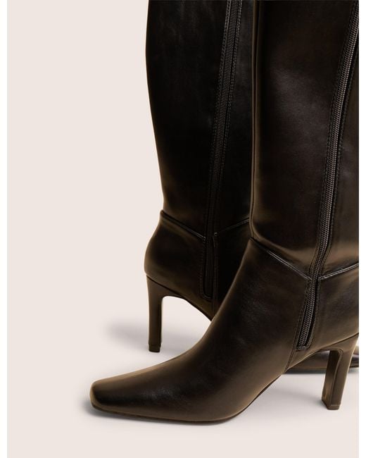 Public Desire Pose Black Pu Zip Up Knee High Slim Block Heeled Boots
