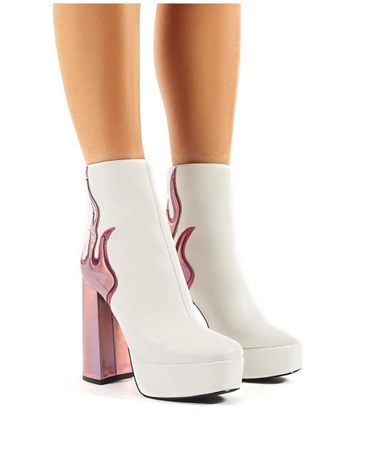 Public Desire Ablaze White Flame Detail Platform Block Heeled