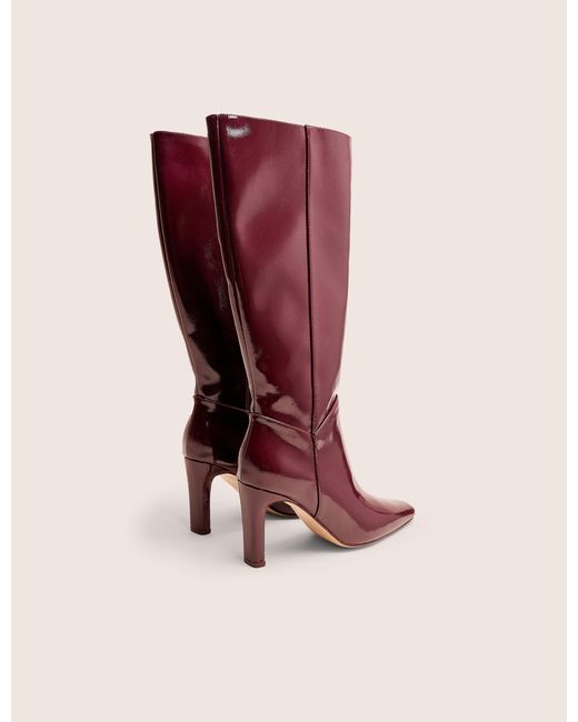 Public Desire Red Pose Burgundy Hi Shine Zip Up Knee High Slim Block Heeled Boots
