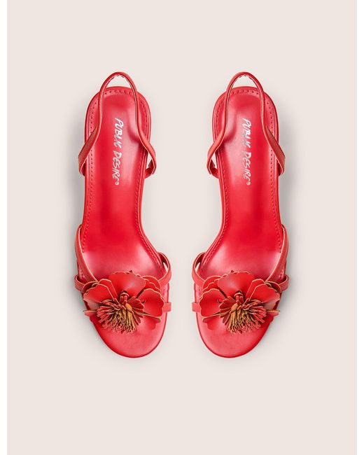 Public Desire Red Hot Red Pu 3d Flower Sling Back Mid Heels