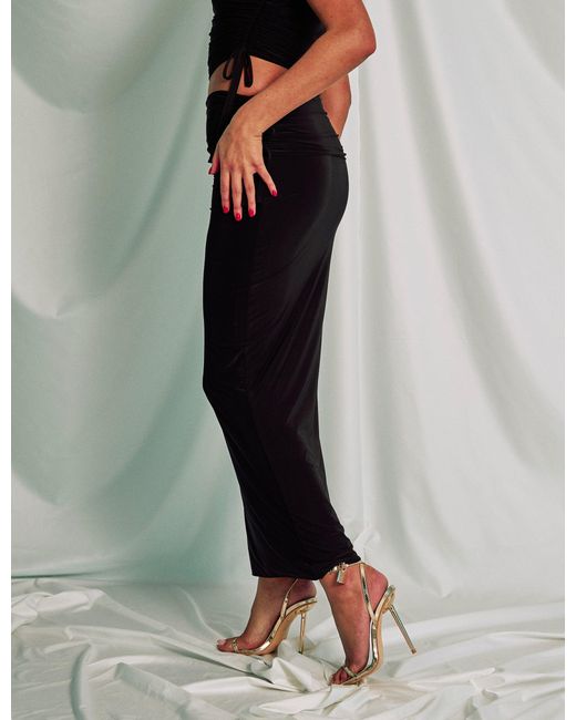 Public Desire Multicolor Slinky Foldover Ruched Maxi Skirt Black