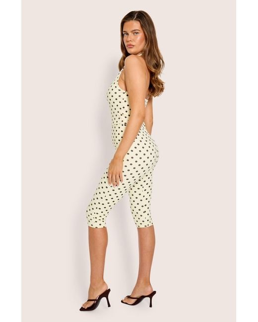 Public Desire Natural Halterneck Luxe Slinky Polka Dot Capri Jumpsuit Yellow And Brown