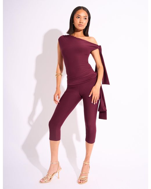 Public Desire Red Knot Detail Tie Side Luxe Slinky Capri Pants Burgundy