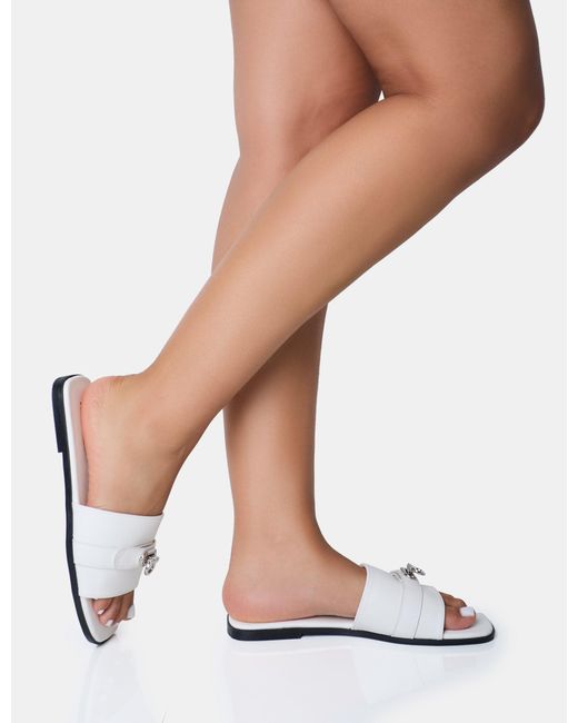 Public Desire Radiance White Buckle Trim Flat Sandals