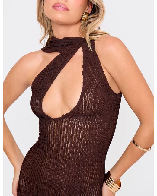 Public Desire Textured Scarf Detail Cut Out Maxi Dress Chocolate