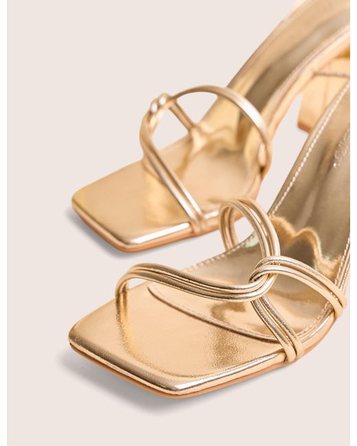 Public Desire Natural Schiffer Gold Cracked Pu Lace Up Block Heels