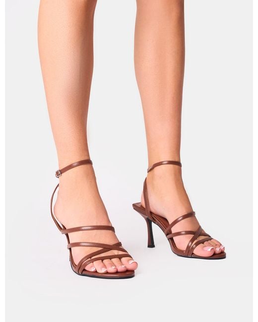 Public Desire Pink Free Spirit Chocolate Wide Fit Strappy Round Toe Mid Heels